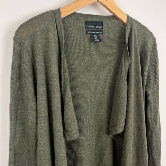 Cynthia Rowley Women's Medium Green Extra Fine Merino Wool Open Front Cardigan - Picture 9 of 10